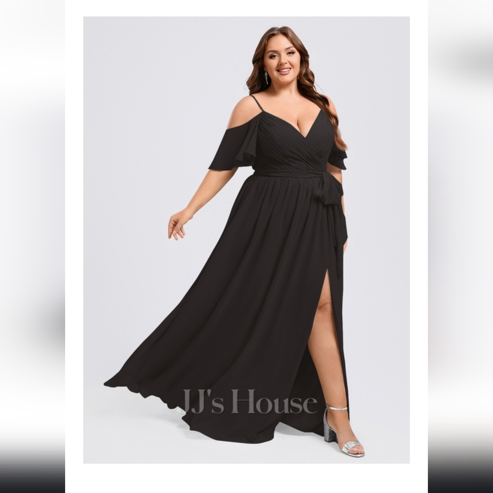 JJs House Elegant Black Maxi Dress with Cold Shoulder